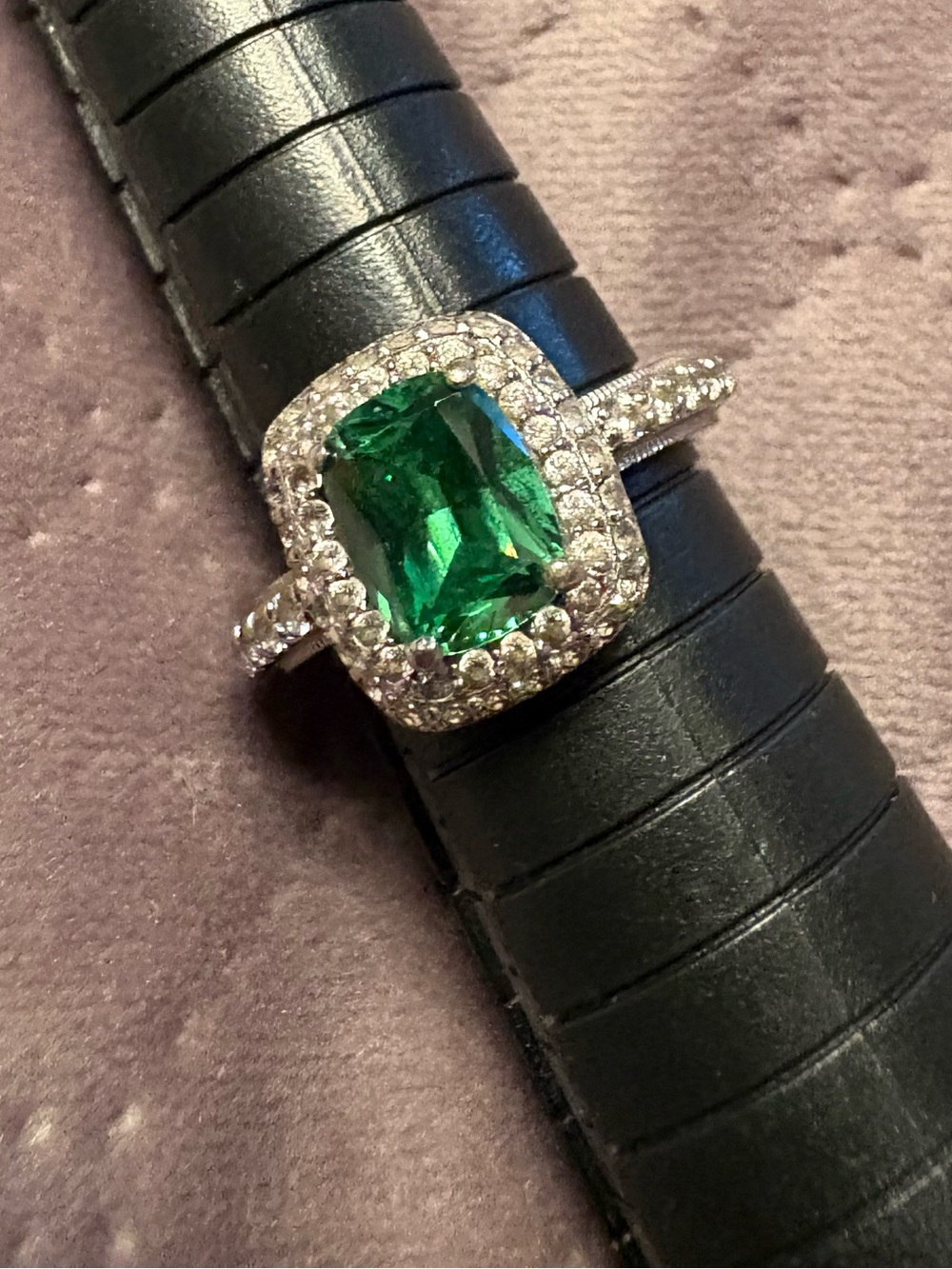Tacori IV Diamonique Emerald Green Halo Ring Size 7 Cocktail Ring May birthstone